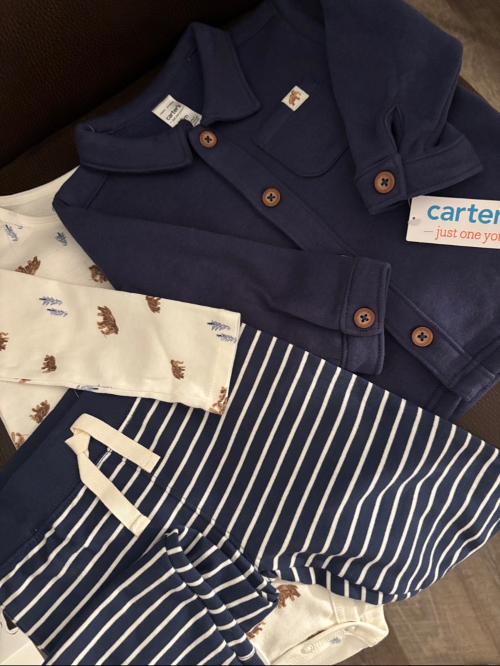 Carter's Navy Blue and Cream Onesie & Striped Pants Set